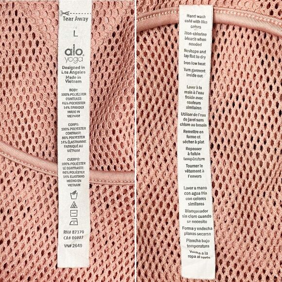 Alo Yoga Lucid Tank Top Size Large Pink Mesh Sheer Breathable Workout Coverup - Picture 10 of 11